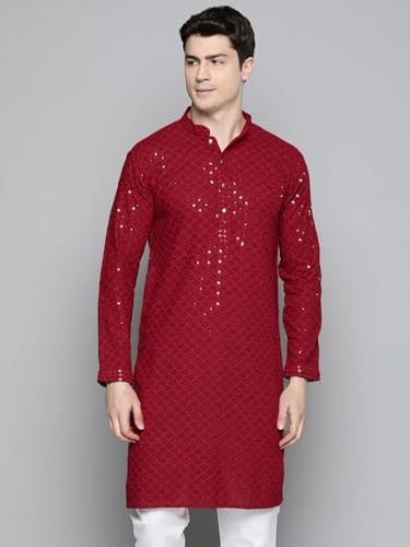 Image of Lucknow Chikan Men's White Pure Cotton Kurta Pajama Set, Full Booty
