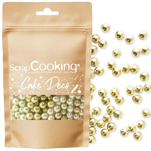 ScrapCooking - Perles Dorées 60 g - Décorations Alimentaires Pâtisserie - Décors Sucrés Comestibles - Boules Sprinkles - Pour Desserts, Gâteaux, Bûches - Noël, Anniversaire - Or - 7479