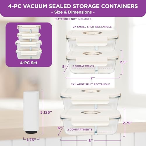 Image of HOLDN' STORAGE Vacuum Food Storage Containers, Set of 4 Compartment Containers & Electronic Pump - Keep Food Fresh Longer, BPA-Free Glass, Leak-Proof, Ideal for Meal Prep, Marinating
