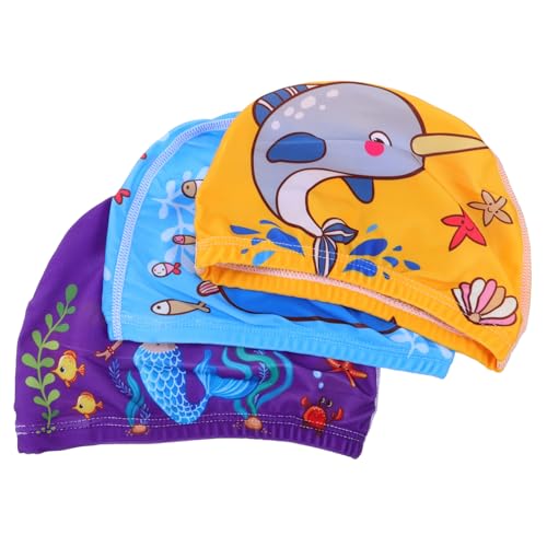 UKCOCO 3 Piezas Gorros de Natación para Gorros Elásticos y con Dibujos Protectores para Cabello Piscina y Playa Resistentes la Decoloración