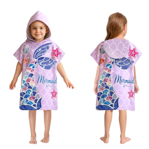 LMSHOWOWO Serviette de Bain à Capuche 75x60cm, Poncho de Bain Enfant, Serviette de Plage en Doux Absorbante Microfibre, pour Garçons et Filles 2-8 Ans, Cape...