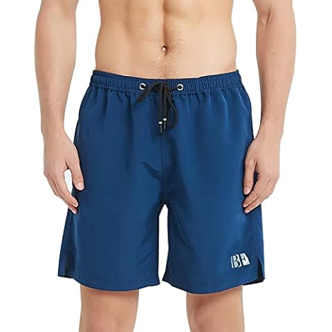 BALCONY & FALCON Men's Drawstring Swim Trunks Breathable Mesh Lining Quick Dry Board Shorts for Swimming Surfing Running Gym Workout Casual Walk Dark Navy Cover