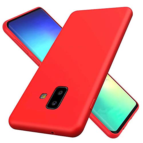 DYGG Compatible con Funda Samsung Galaxy J6 Plus/J6+ Silicona Líquida Ultrafina Flexible TPU Gel Case Anti-Deslizante/Anti-Choque Protección Carcasa - Rojo