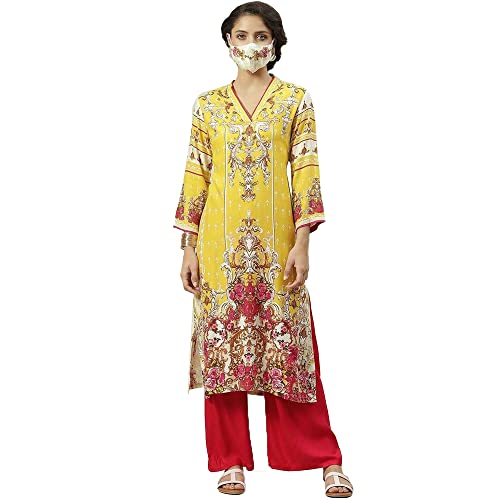 Image of BIBA Solid Rayon A Line Fit Women Kurta