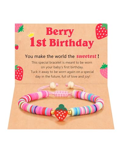 Berry First Birthday Gifts, Adjustable Strawberry Pearls Bracelet for Daughter Niece Granddaughter