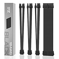 EZDIY-FAB PSU Kabel Verlängerungskit, geflochtene ATX-Kabelverlängerung, weiches Nylon geflochten mit Kammsatz 24PIN / 8PIN bis 6 + 2Pin / 8PIN bis 4 + 4PIN-300MM-Schwarz