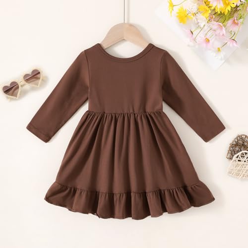 Toddler Girl Casual Solid A-line Twirly Dress Long Sleeve Skater Ruffle Hem Dresses Fall Outfit2