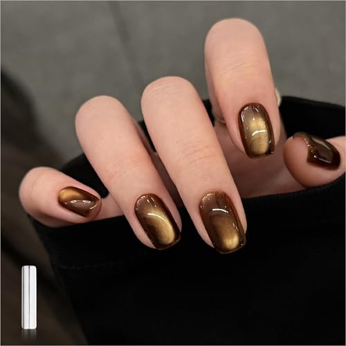 GAOY Jelly Brown Cat Eye Gel Nail Polish 16ml Glitter Holographic Nail Polish with Magnet Reflective Translucent UV Gel 3092 Cocoa Shine