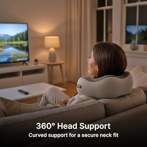 Image of pTron Ergova S4 Travel Neck Pillow, Hi-Per Memory Foam, Lightweight Neck Support Pillow, Ideal for Flight, Car & Travel Comfort, Carry Zip Pouch (Grey)