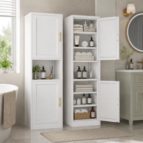 Image of Tall Narrow Pantry Cabinet for Kitchen, 67 inch H Metal Storage Cabinets with Doors and 3 Adjustable Shelves for Dining Room, Living Room and Home Office (20 inches Wide White)