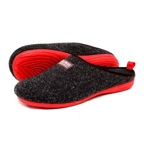 St.Polk® Zapatillas casa Mujer/Hombre Slippers Pantuflas de Estar por casa Fabricadas en España Original Unisex Invierno/Verano máxima Comodidad Suela Caucho Plantilla Extraible (46 EU, Negro/Rojo)
