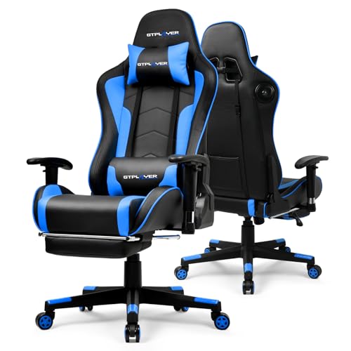 GTPLAYER Chaise Gaming Ergonomique avec Repose-Pieds et Enceintes Bluetooth, Accoudoirs Réglables, Appui-tête, Soutien Lombaire Réglable, Hauteur Réglable,...