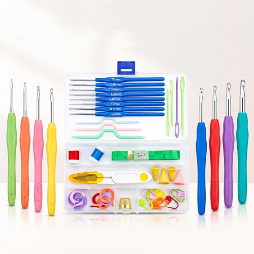 Image of CLAPONE 52 Piece Crochet Set Crochet Kit Crochet Hooks Knitting Kit Crochet Needles Yarn Needle Knitting Needles Set for Beginners Knitting Needles with Ergonomic Handles,Multicolour