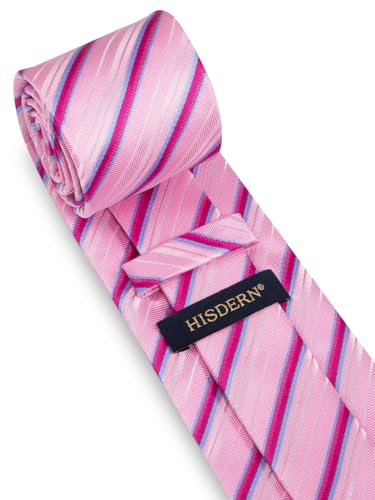 Image of HISDERN Mens Tie Striped Ties and Handkerchief Set Business Formal Woven Pocket Square Wedding College Stripe Necktie
