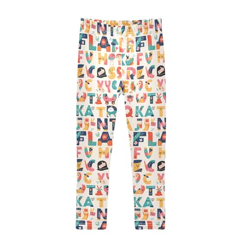 KLL Scandinavian Style Alphabet Toddler Girls' Cotton Leggings Casual High Waisted Yoga Pants Sports