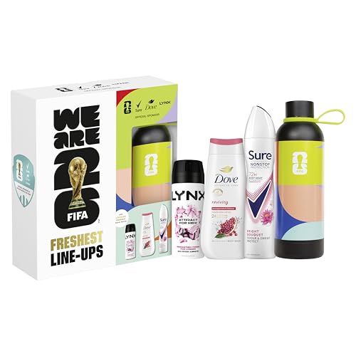 Dove, Lynx, Sure Gift Set Hydrate Water Bottle with an advanced anti-perspirant, body wash, body spray & a limited edition water bottle Freshest Line-Ups for her 3 piece