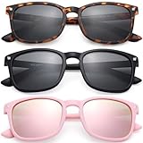 GLARDEFE Kids Sunglasses Polarized - Flexible Youth Glasses for Toddler Girls Boys Age 3-12(Matte Leopard/Grey + Matte Black/Grey + Matte Pink/Pink Mirror)
