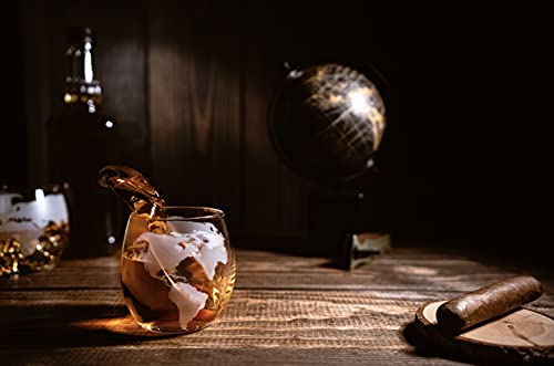 Etched World Globe Glasses 10 Oz -Set Of 4 By The Wine Savant, Wine, Whiskey, Scotch, Vodka Water Or Juice Old Fashion Glasses, World Glasses Etched Globe #TOP5