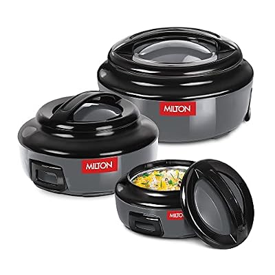 Milton Ernesto Inner Stainless Steel Jr. Casserole Set of 3 (390,720 and 1320 ml), Grey | Easy to Carry | Serving | Stackable