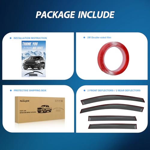 Image of Nilight Tape-On Window Visors for Ford Escape 2013-2019 4-Door SUV, 4PCS