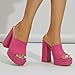 azmodo Elegant High Chunky Heel Mule Sandals for Women Chic Platform Summer Slip-Ons Block Heel Wedge Shoes with Knit Upper Fashionable Dressy Evening Party Shoes (Pink, 10)