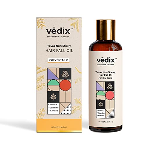 Vedix Customised Ayurvedic Hair Fall Oil | Tavas Non Sticky Hair Fall Oil | For Oily Scalp | With Coconut + Jasmine + Almond | For Reducing Hair Fall | For Hair Growth |100 ml
