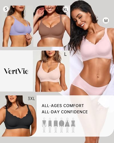 Image of Vertvie Women Seamless Jelly Bras No Underwire Supportive Wireless Push Up Full Coverage Bralette Comfy Scalloped T-Shirt Bra
