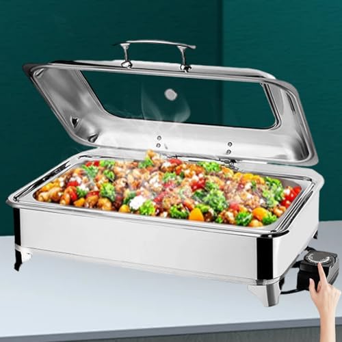 Aocay 9L Chafing Dish Electrico para Buffet, Profesional Calentador de Comida Buffet Eléctrico para Buffet, Acero Inoxidable Calentador de Buffet Eléctrico para Catering y Fiestas(A,Full Pan)