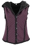 GURU SHOP Kurze Goa Weste mit Weiter, Flauschiger Kapuze `Flower of Life`, Violett, Baumwolle, Size:L (40), Boho Jacken, Westen Alternative Bekleidung