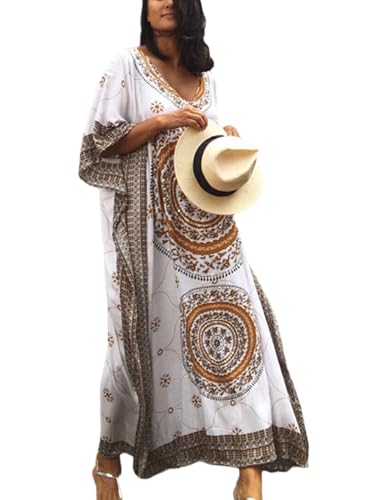 Image of Kaftan Dresses for Women Plus Size Summer Beach Dress with Print and Swim Cover Ups Khaki