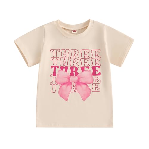 Toddler Baby Girl 1st 2nd 3rd 4th Birthday Outfit Bow One Two Three Four Year Old Short Sleeve T-Shirt Summer Clothes