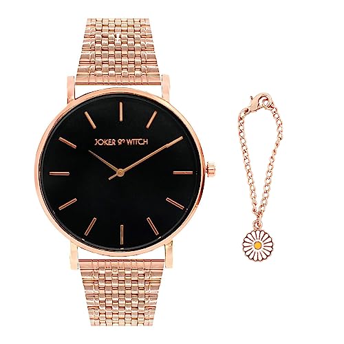 Joker & Witch Stainless Steel Women Eunoia Analog Watch & Charm Set, Black Dial, Rose Gold Band Joker & Witch Stainless Steel Women Eunoia Analog Watch & Charm Set, Black Dial, Rose Gold Band