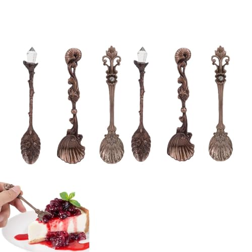6 Stück/Set Vintage Geschnitzte Kaffeelöffel, Teelöffel Retro Dessert Couchtisch Geschirr Löffel Besteck Küche Metall Mini Geschnitzt Geschirr...