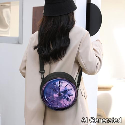 Image of Women Novelty Round Clock Shape Zippered Clock Purses for Women Tote Handbag Shoulder Bag, Gift for Mom Girlfriend