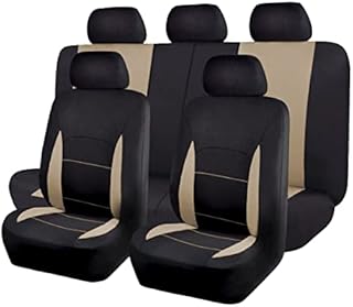 Flying Banner Car Seat Covers Front Seats Rear Bench Polyester car seat Protectors Easy installations Rear Bench Split Classic Man Lady Truck (Full Set -- Low Back, Black Beige)