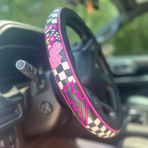 Western Cowboy Steering Wheel Cover Leather, Retro Car Tooled Leather Steering Wheel Cover, Embossed Hand-Painted Universal Anti-Slip