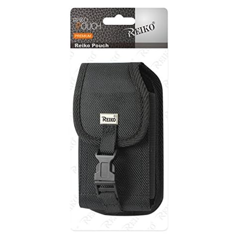 Reiko Wireless Vertical Rugged Phone Pouch with Buckle Clip 4.4"X2.3"X0.9" Wallet Case - Black Cover