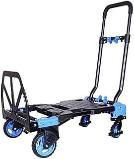 Load 150KG Platform Cart Folding Moving Warehouse Push Hand Truck Foldable Multi-Function Trolley Thicken Chassis 4 Wheels Flatbed Carriers (Color : Black)