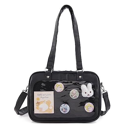 TTCAYU Ita Bag kawaii Pin Display Bag with Pin Mesh Insert Anime Crossbody Handbag Japanese Shoulder JK Uniform Purse (Black)