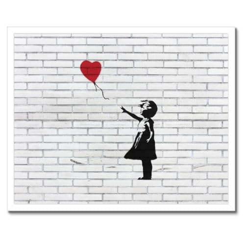 Banksy Balloon Girl cadre noir 50 x 40 cm déco murale chambre enfant