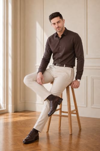 Image of SaintX Men's Premium 4-Way Comfort Stretch Formal Trousers | Smart Sweat Wicking Wrinkle Free Fabric | Smarter Techno Flex Expandable Waistband | Stylish Slim Fit | Daily Office Wear
