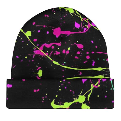 Glow in Dark Splatter Neon Kids Beanie Hat for for Girls Boys Children Cap Winter Knitted Chemo Cancer Headwear Accessories Gifts Decoration4