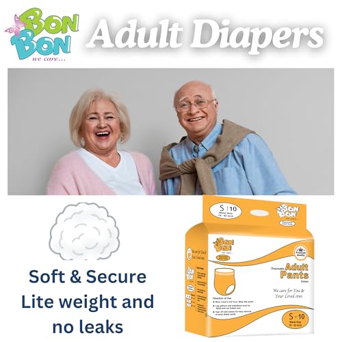 Image of Bonbon Premium Adult Diaper Pant Style Small (PACK OF 6) - 60 Count - S - Ultra Leak-Guard with Absorption and Distribution Layer (ADL) and Multi-strand leg - Waist Size 19-42 Inch, 48-106 cm
