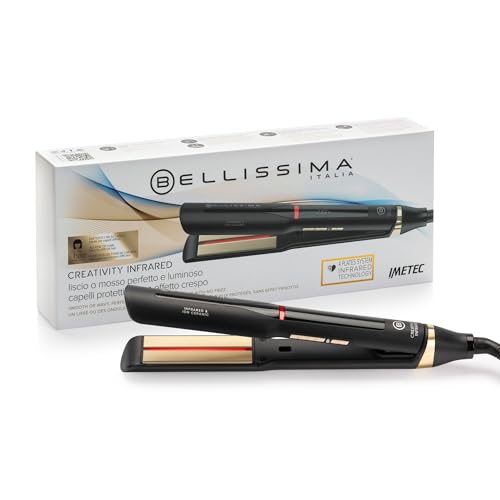 Bellissima Imetec Creativity Infrared, Piastra per capelli lisci, tecnologia raggi infrarossi, 4 elementi riscaldanti, rivestimento ION Ceramic, 11 temperature regolabili da 130 °C a 230 °C