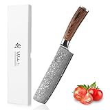 Wakoli EDIB Sakura Nakiri Messer 18 cm aus 67 Lagen Damaststahl mit VG10 Kern – Scharfes Damastmesser mit ergonomischem Pakkaholzgriff – Kochmesser für Gemüse, Kräuter & feine Schnitte in Geschenkbox