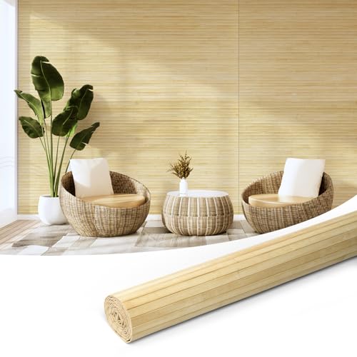 Art3d Natural Bamboo Wall Panel for Interior Wall Decor, Renewable Pole Wrap Wainscoting Paneling for Wall Ceiling Furniture Cabinet Office, 48 x 96 Inch - Raw