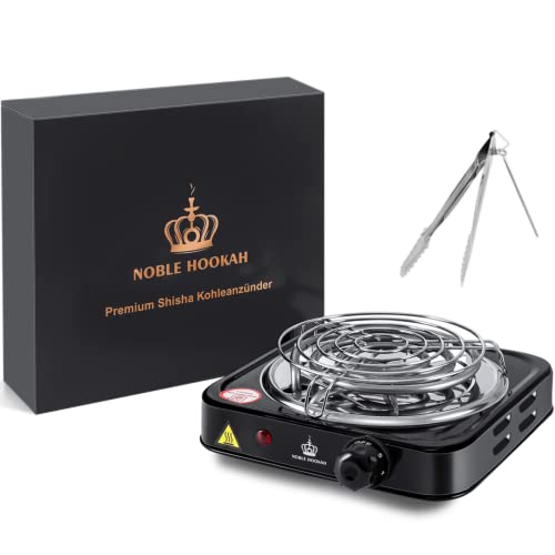 NOBLE HOOKAH Hornillo Electrico CarbÃ³n Cachimba Shisha 1000W, Encendedor de carbÃ³n elÃ©ctrico Black Heat, Accesorios para Shisha con parrilla de carbÃ³n de acero inoxidable Horno de carbÃ³n