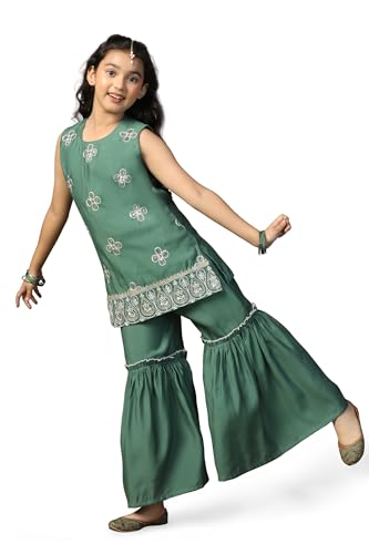 Image of Fashion Dream Girl's Chanderi Silk Ethnic Kurta and Sharara Set|Kids Salwar Suit Set|Sharara Set for Girls