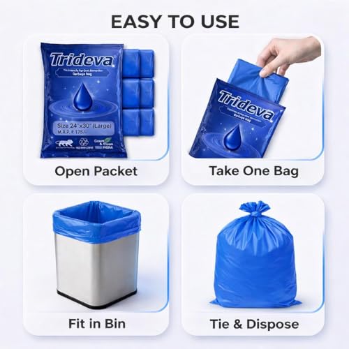 Image of Garbage Bags /Dustbin Bags - 120 Micron Heavy - Duty Trash Bags (24 x 30 Inches) - Large Leak -Proof Bin Liners for Kitchen, Office - 500g Pack (Blue, Pack of 1) - 8 Bags