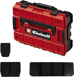 Einhell Systemkoffer E-Case S-F (für universelle Aufbewahrung von Werkzeug, 44x32x13 cm Außenmaße, max. 25 kg Beladung, spritzwassergeschützt, stapelbar, inkl. 9 Kunststofffächer)